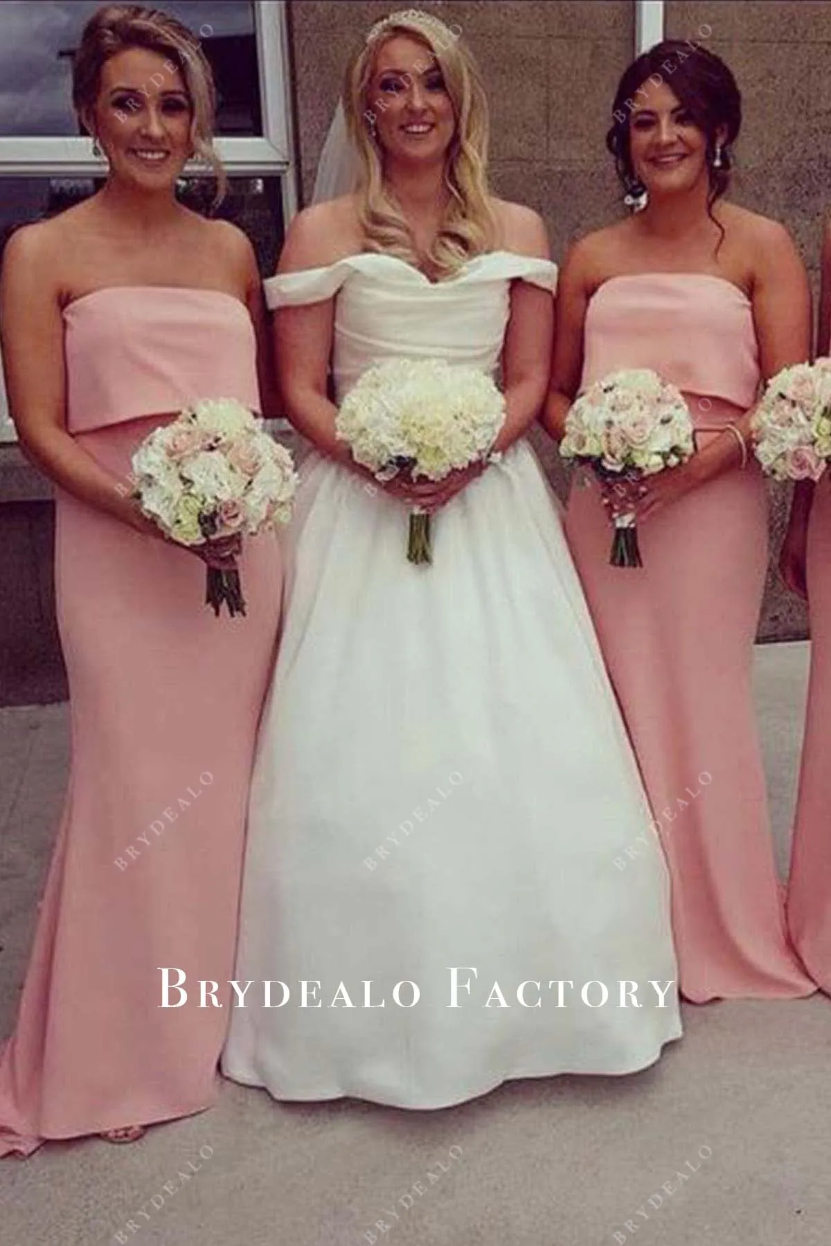 Peach Strapless Big Bow Floor Length Bridesmaid Dress