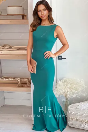 Peacock Sleeveless Bateau Neck Open Back Mermaid Modern Dress