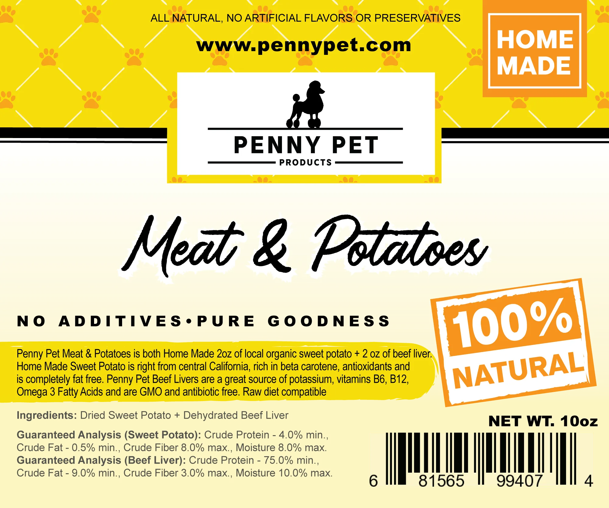 Penny Pet Made "Meat & Potatoes" Duo: Beef Liver & Sweet Potato Dog Treats - Hand Made, USA