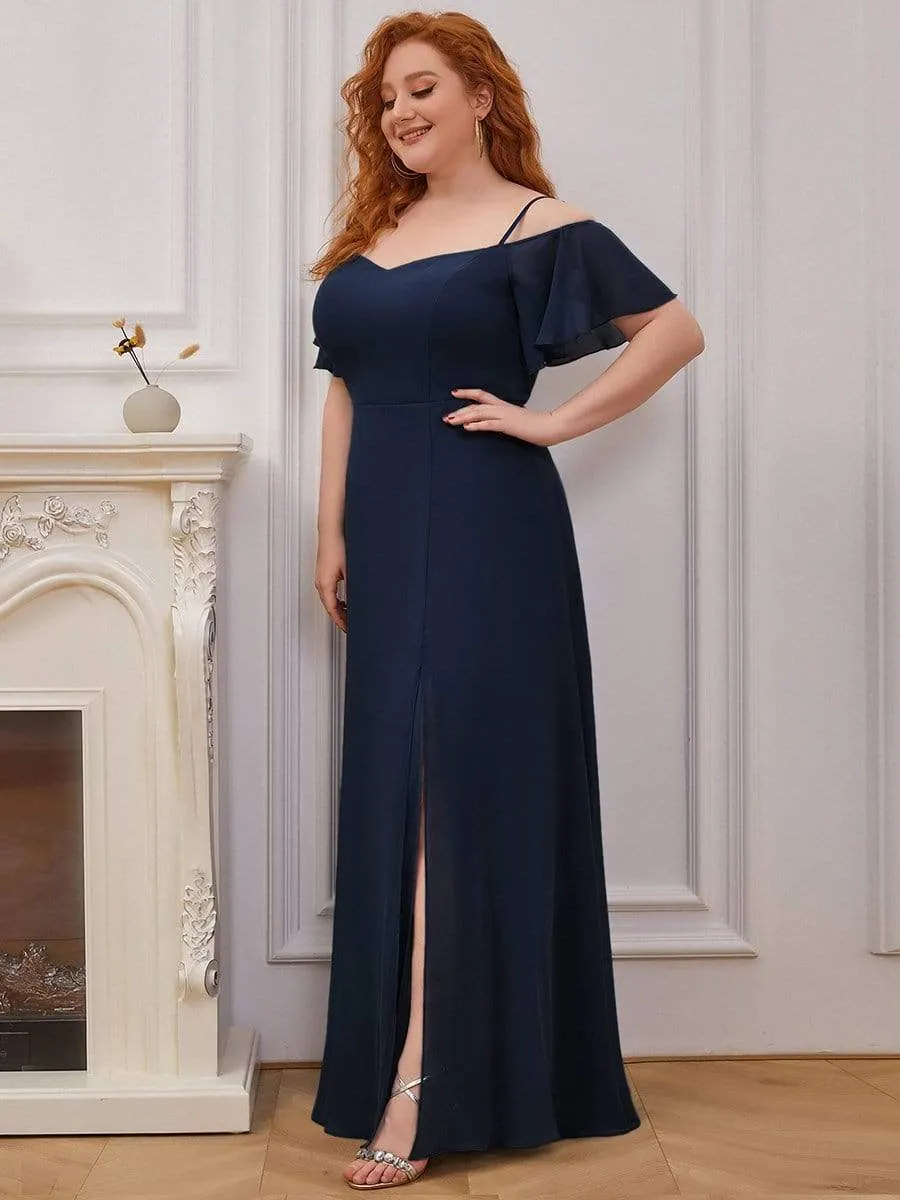 Plus Size Cold Shoulder Bridesmaid Dress with Side Slit