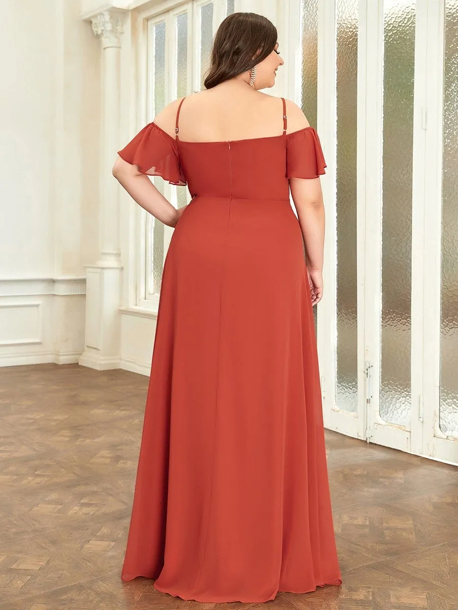 Plus Size Cold Shoulder Bridesmaid Dress with Side Slit