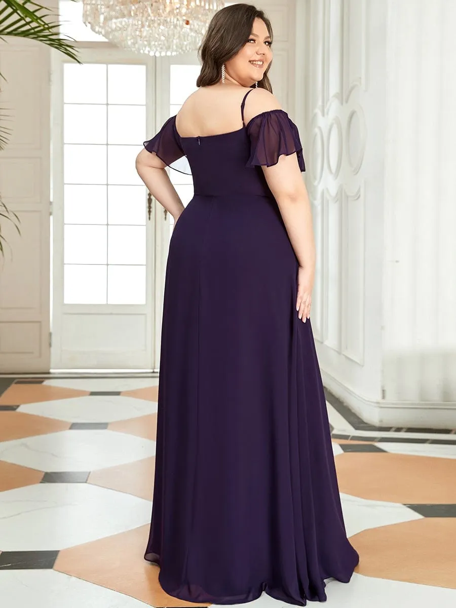 Plus Size Cold Shoulder Bridesmaid Dress with Side Slit