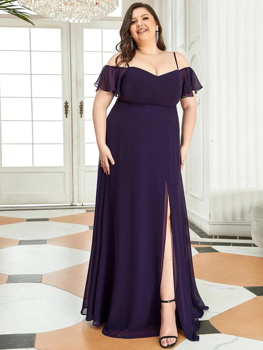 Plus Size Cold Shoulder Bridesmaid Dress with Side Slit