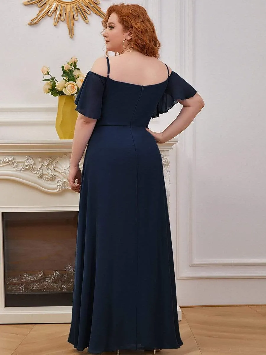 Plus Size Cold Shoulder Bridesmaid Dress with Side Slit