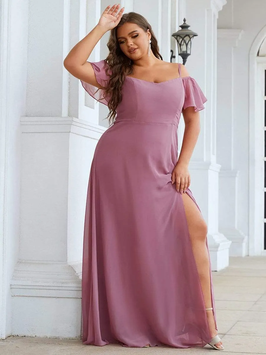 Plus Size Cold Shoulder Bridesmaid Dress with Side Slit