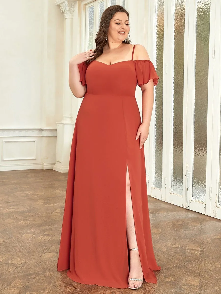 Plus Size Cold Shoulder Bridesmaid Dress with Side Slit