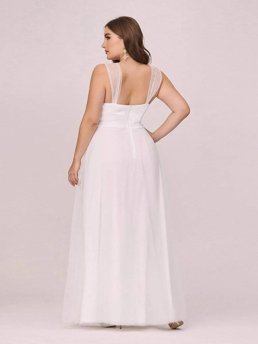 Plus Size Double V Neck Maxi Tulle Bridesmaid Dress