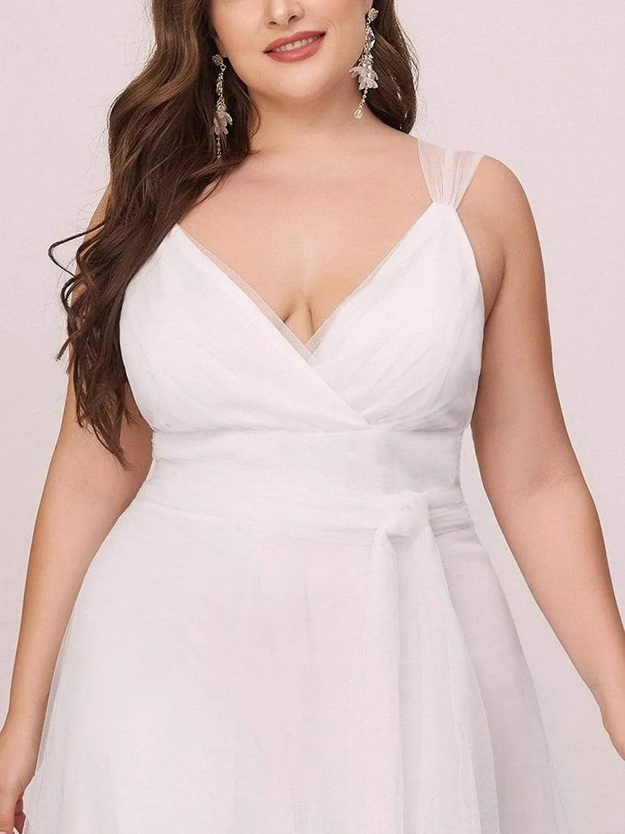 Plus Size Double V Neck Maxi Tulle Bridesmaid Dress