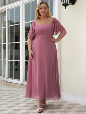 Plus Size Off-Shoulder Flutter Sleeve Bridesmaid Dress