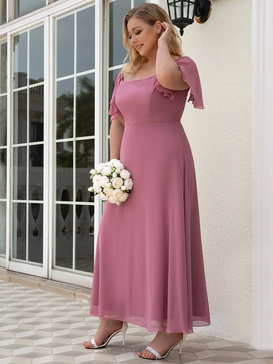 Plus Size Off-Shoulder Flutter Sleeve Bridesmaid Dress