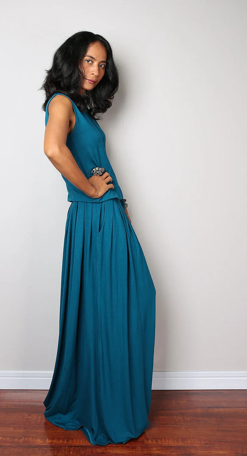 PLUS SIZE Teal Maxi Dress -  Sleeveless Teal Dress : Autumn Thrills Collection No.9