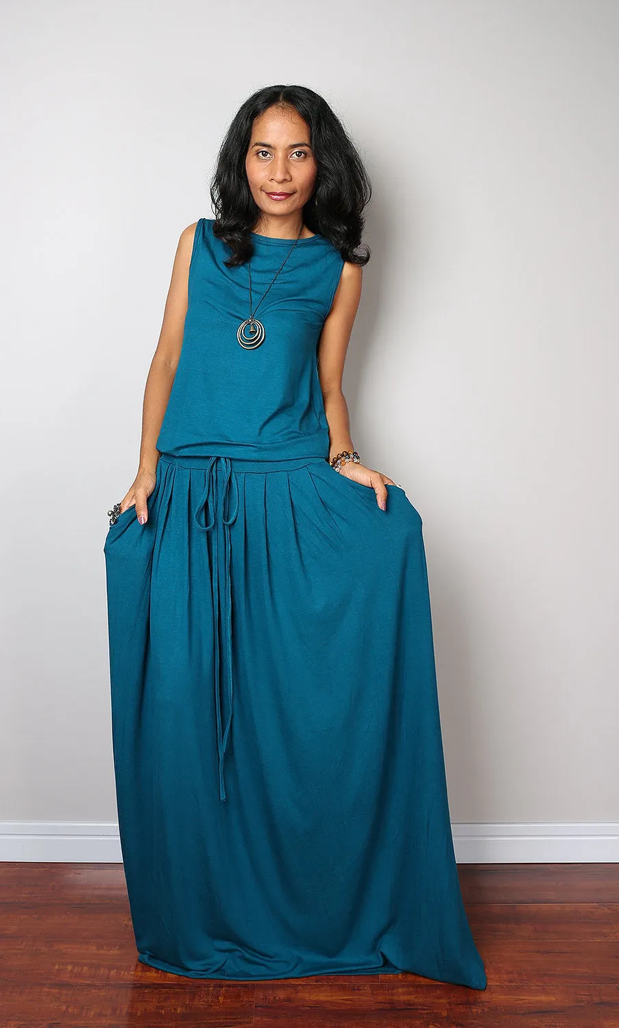 PLUS SIZE Teal Maxi Dress -  Sleeveless Teal Dress : Autumn Thrills Collection No.9