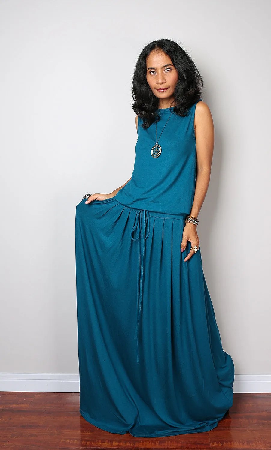 PLUS SIZE Teal Maxi Dress -  Sleeveless Teal Dress : Autumn Thrills Collection No.9