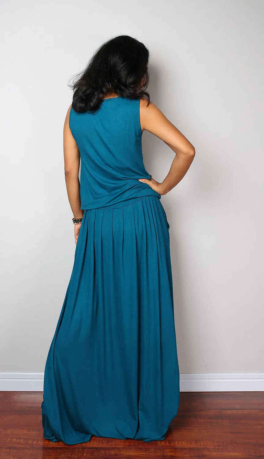 PLUS SIZE Teal Maxi Dress -  Sleeveless Teal Dress : Autumn Thrills Collection No.9