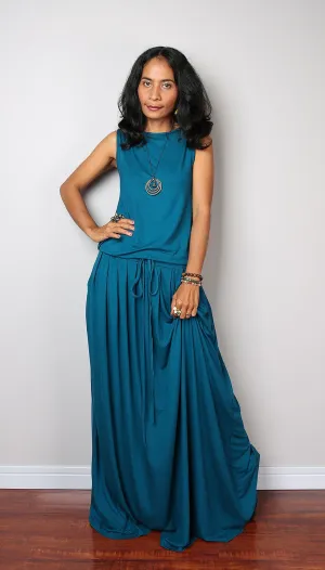 PLUS SIZE Teal Maxi Dress -  Sleeveless Teal Dress : Autumn Thrills Collection No.9