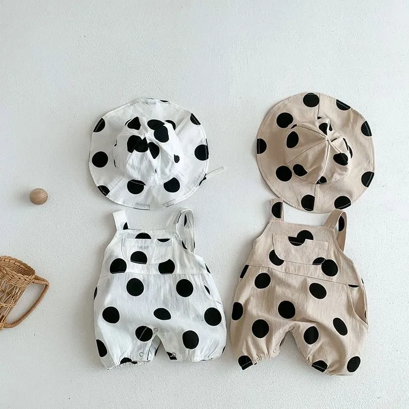 Polkadot Jumpsuit Set with Sun Hat