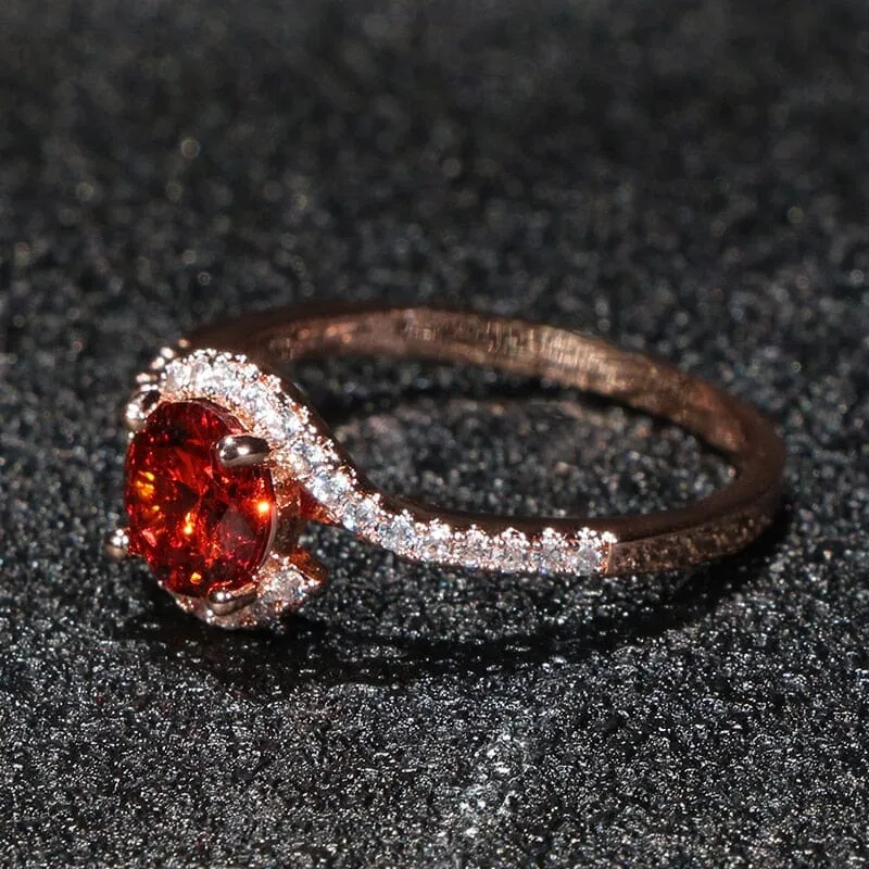 Pretty Rose Gold Ruby Ring - 925 Sterling Silver