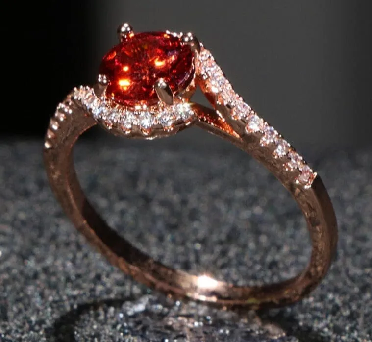 Pretty Rose Gold Ruby Ring - 925 Sterling Silver