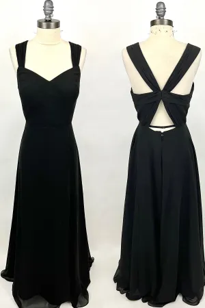 Princess Black Chiffon A-line Long Bridesmaid Dress