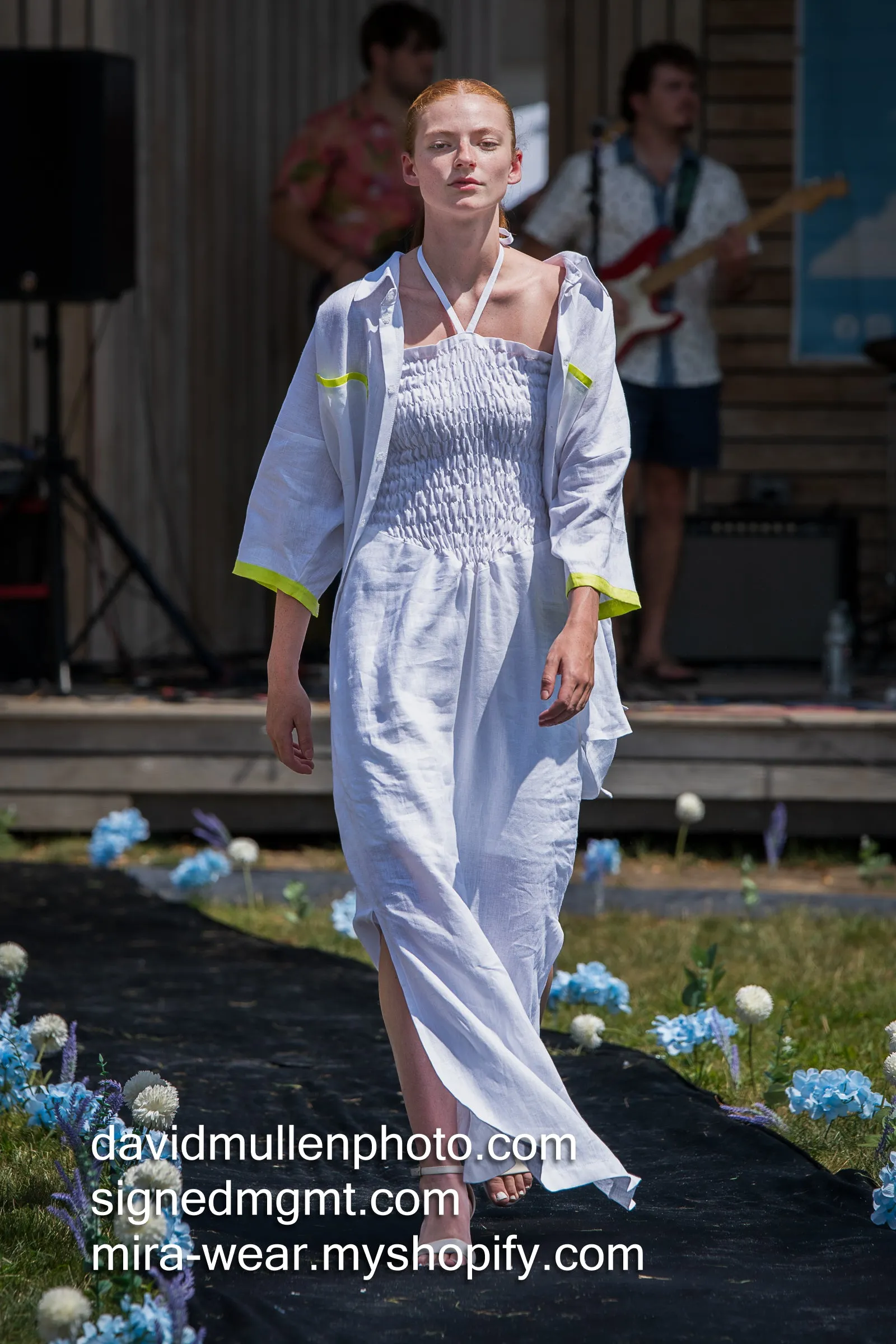 Pure White Long Linen Dress with Elastic Top