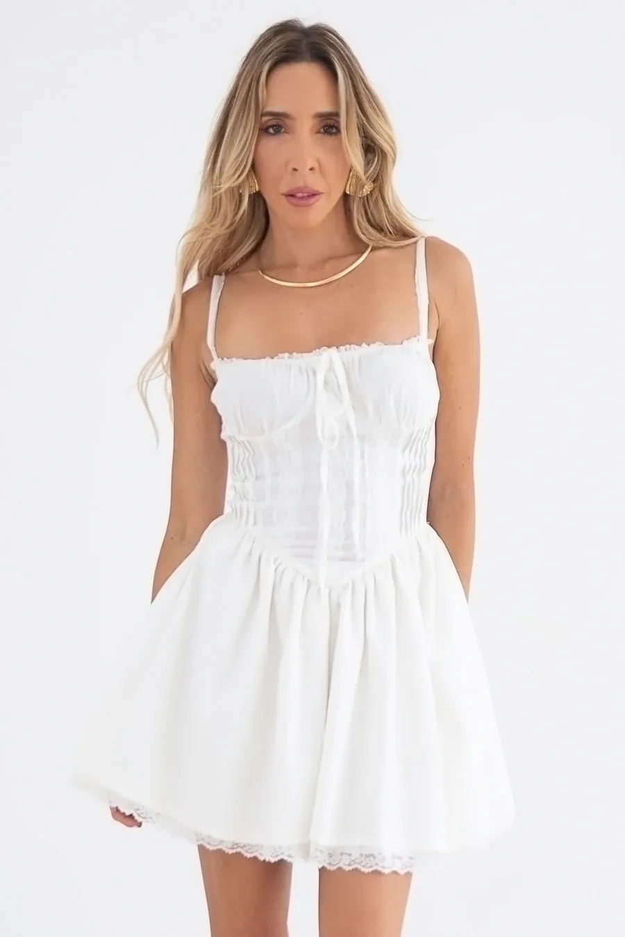 Romantic Lace Flare Mini Dress - White