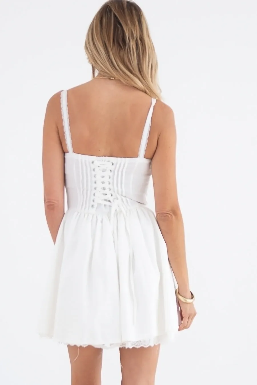 Romantic Lace Flare Mini Dress - White