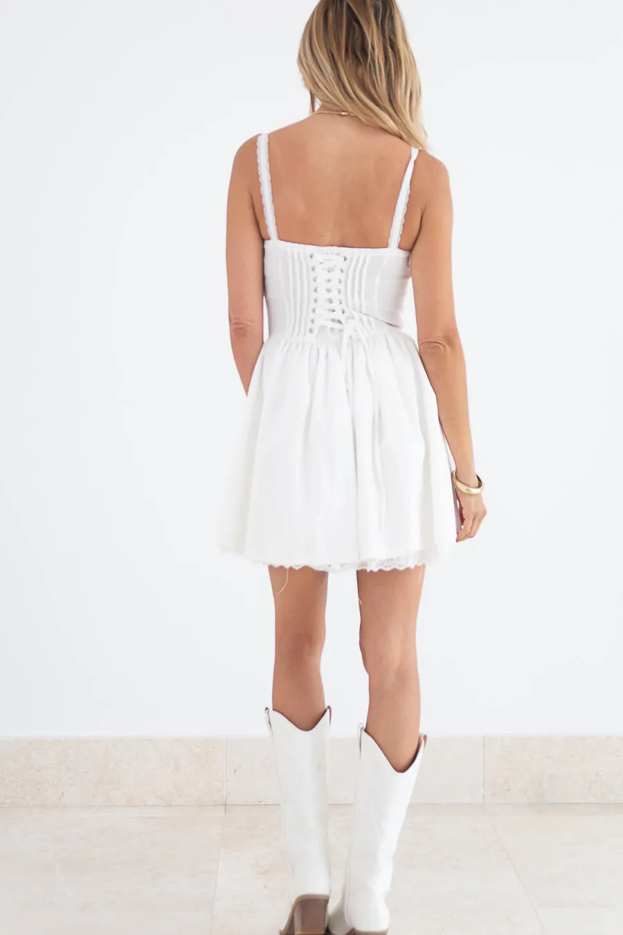 Romantic Lace Flare Mini Dress - White