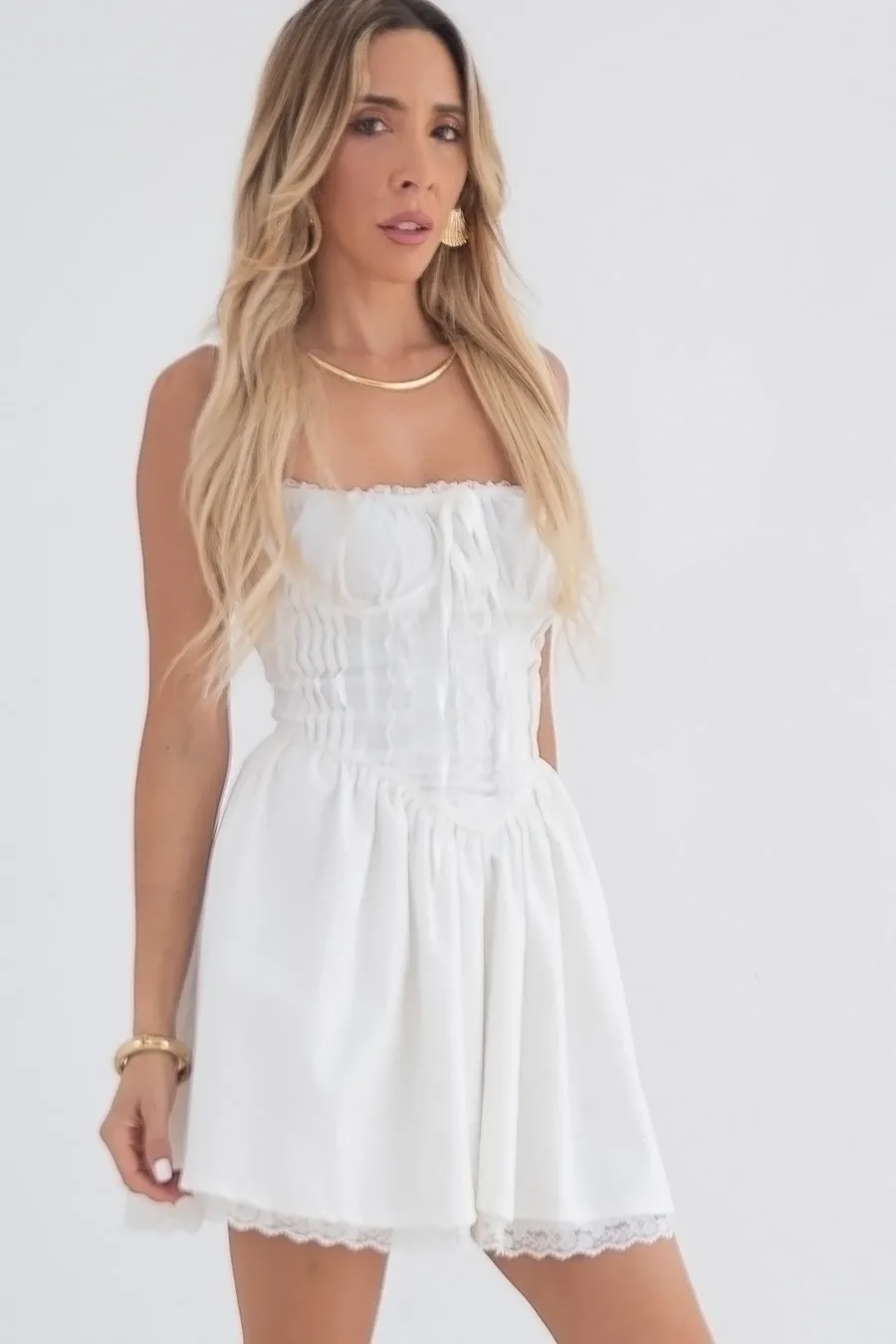 Romantic Lace Flare Mini Dress - White