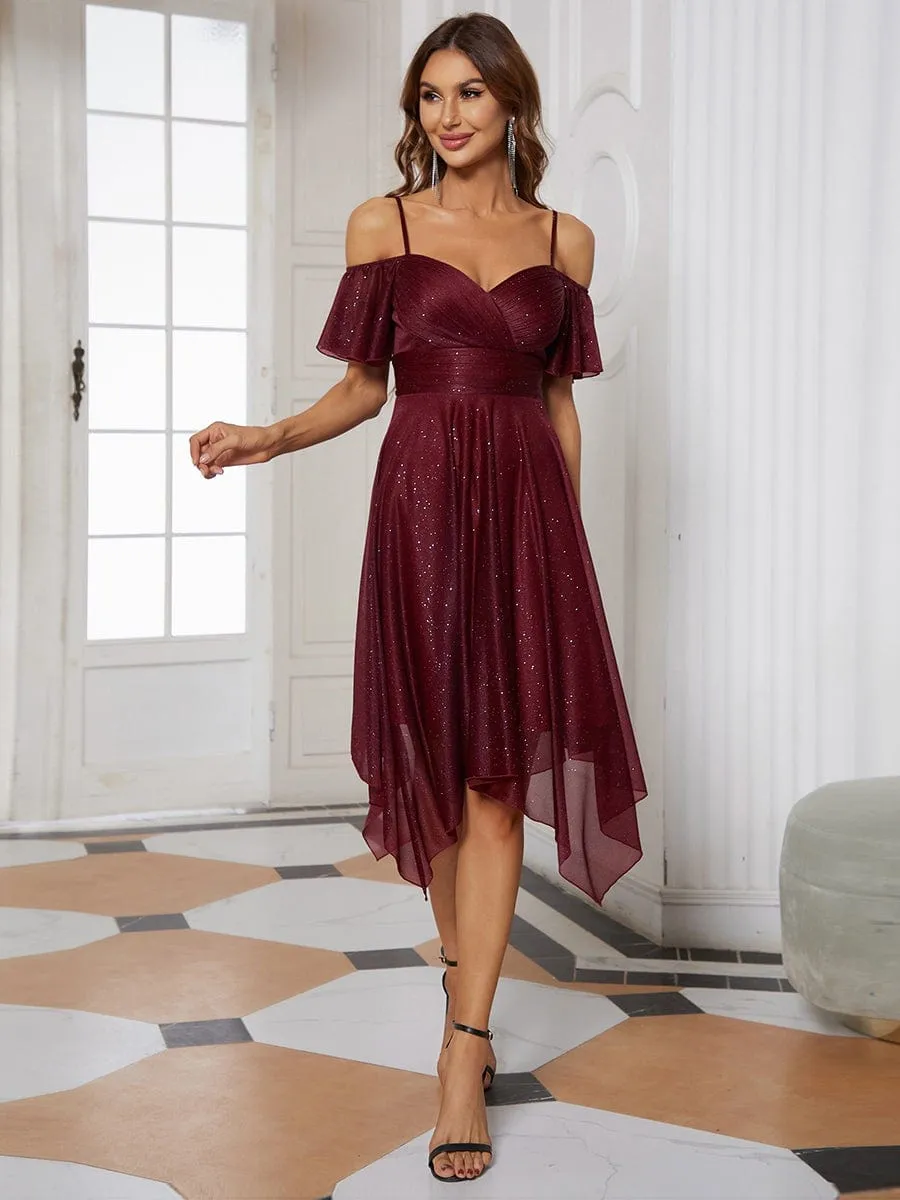 Ruffled Cold Shoulder Sweetheart Bridesmaid Dress