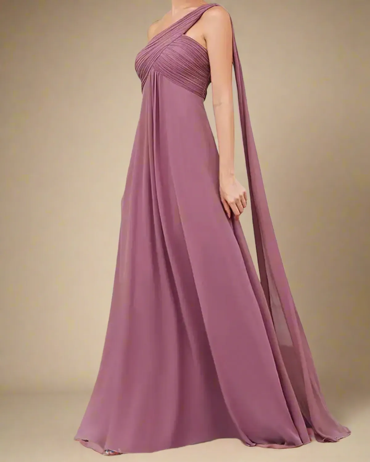 Saraya Long Bridesmaid Dress with One Shoulder Cape