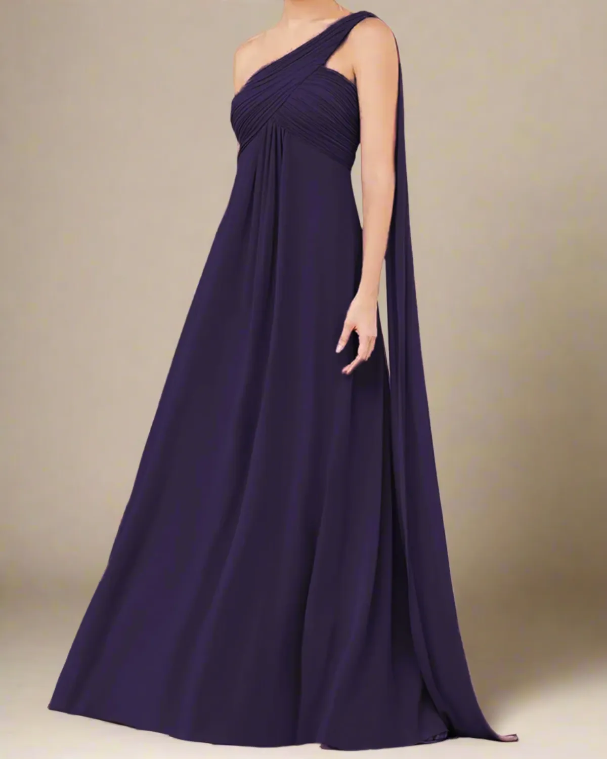 Saraya Long Bridesmaid Dress with One Shoulder Cape