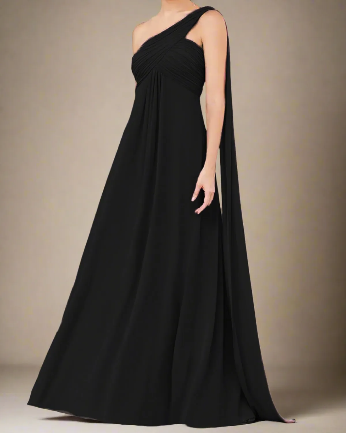 Saraya Long Bridesmaid Dress with One Shoulder Cape