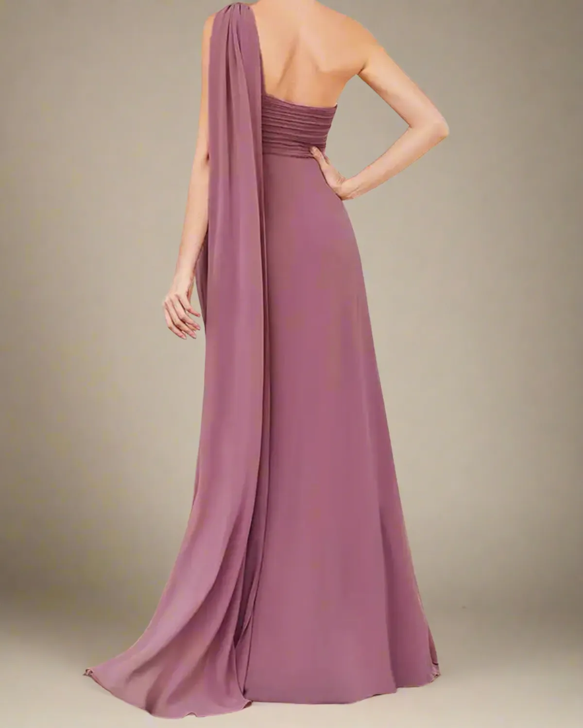 Saraya Long Bridesmaid Dress with One Shoulder Cape