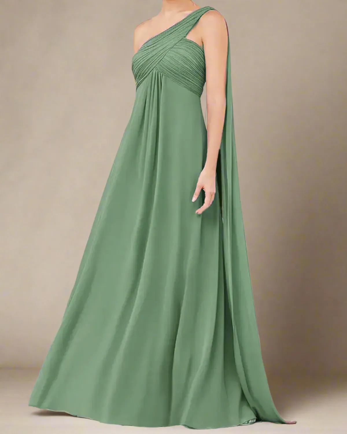 Saraya Long Bridesmaid Dress with One Shoulder Cape