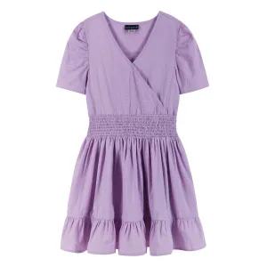 Short Sleeve Smocking Dress (Size 7-16 Years)| Purple