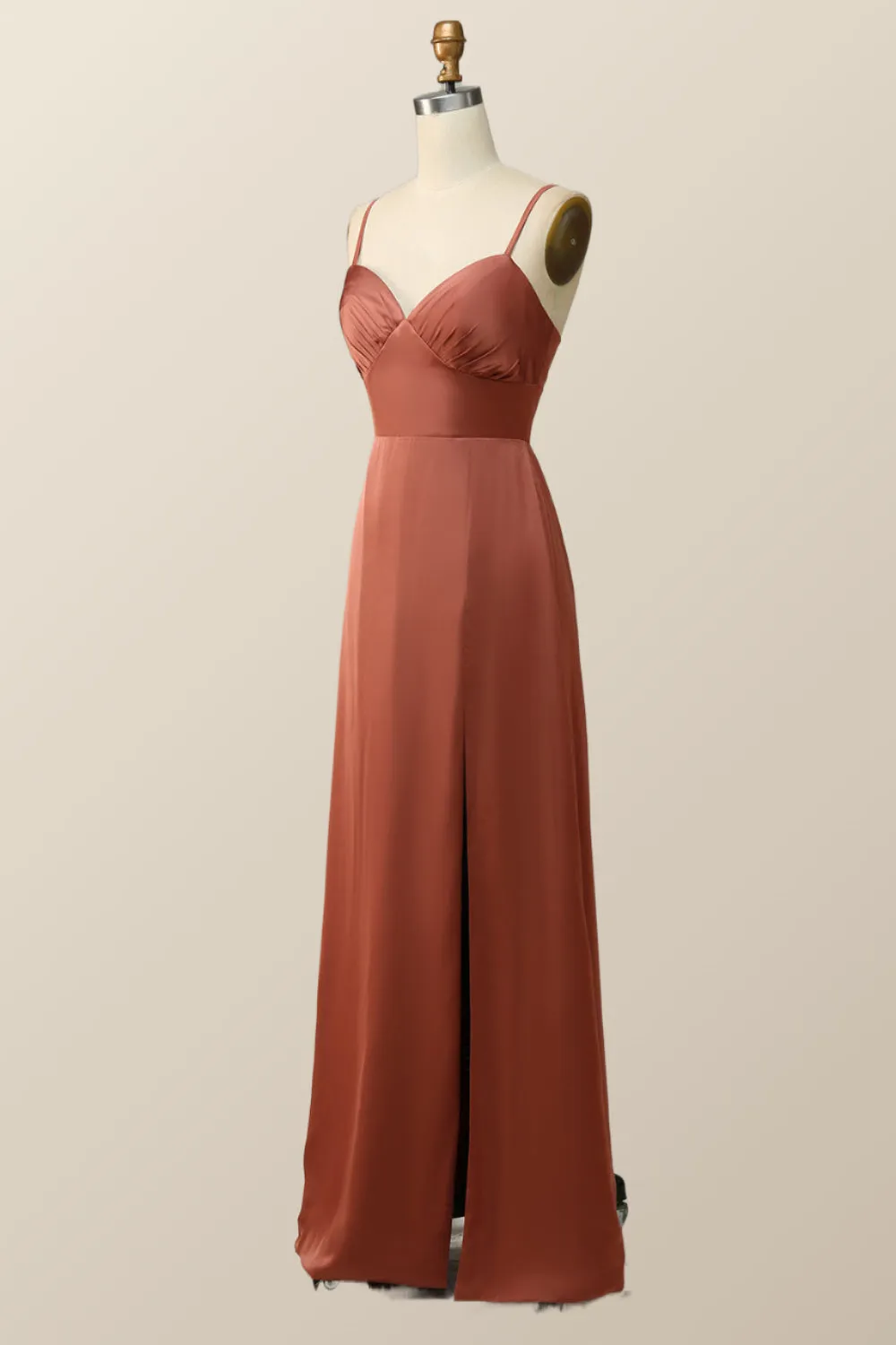 Straps Terracotta A-line Empire Long Bridesmaid Dress