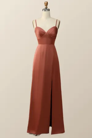 Straps Terracotta A-line Empire Long Bridesmaid Dress