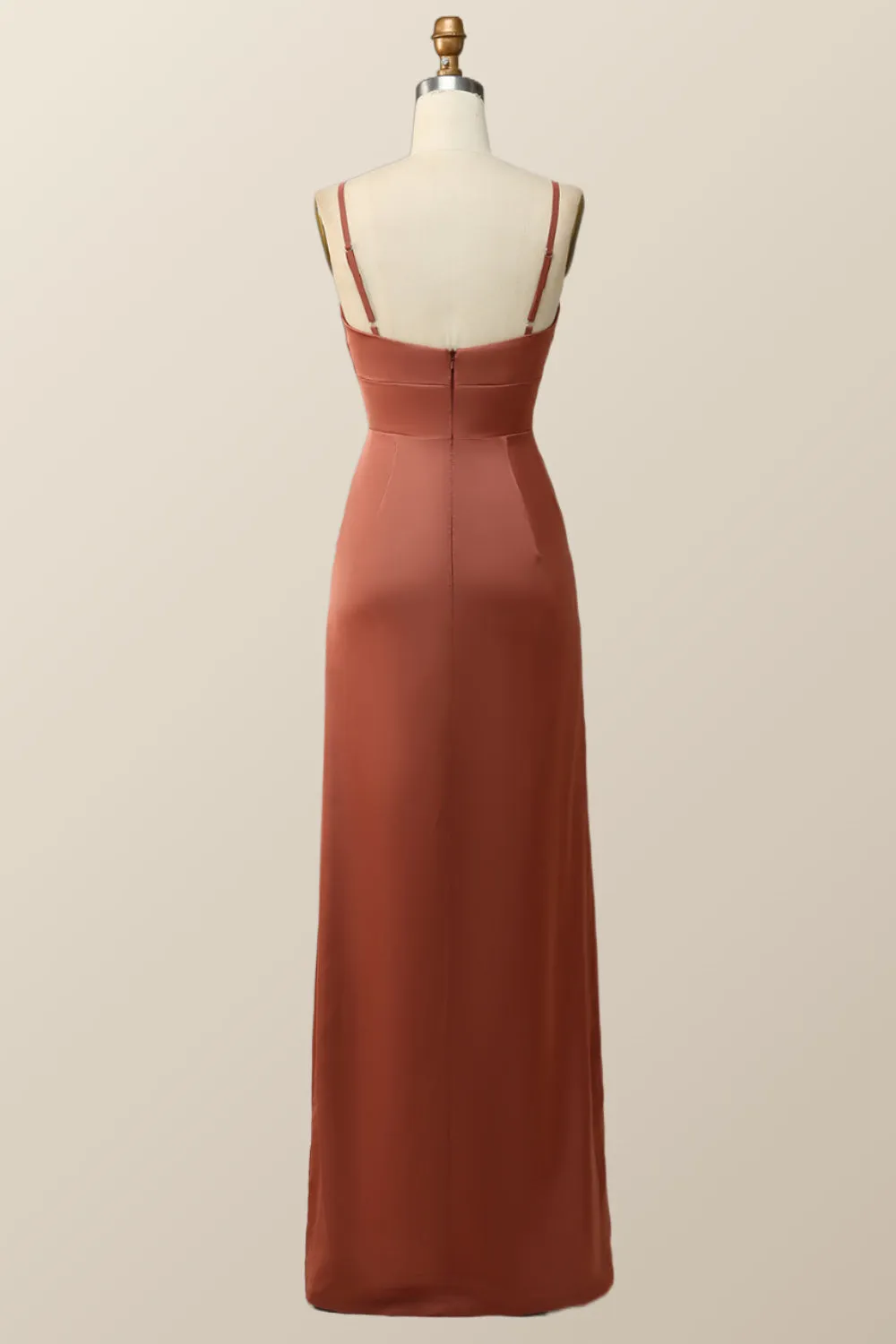 Straps Terracotta A-line Empire Long Bridesmaid Dress