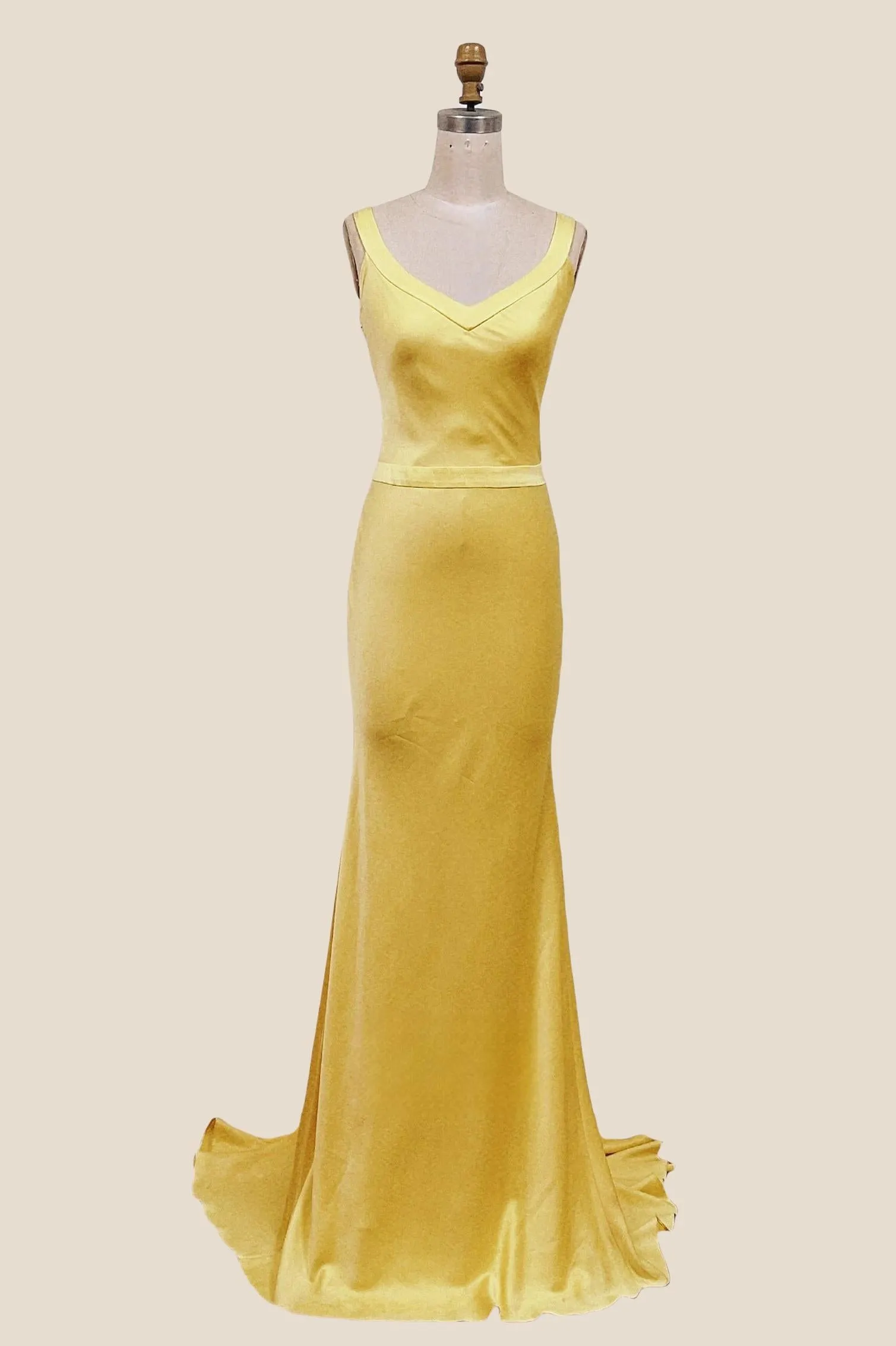 Straps Yellow Mermaid Long Formal Dress