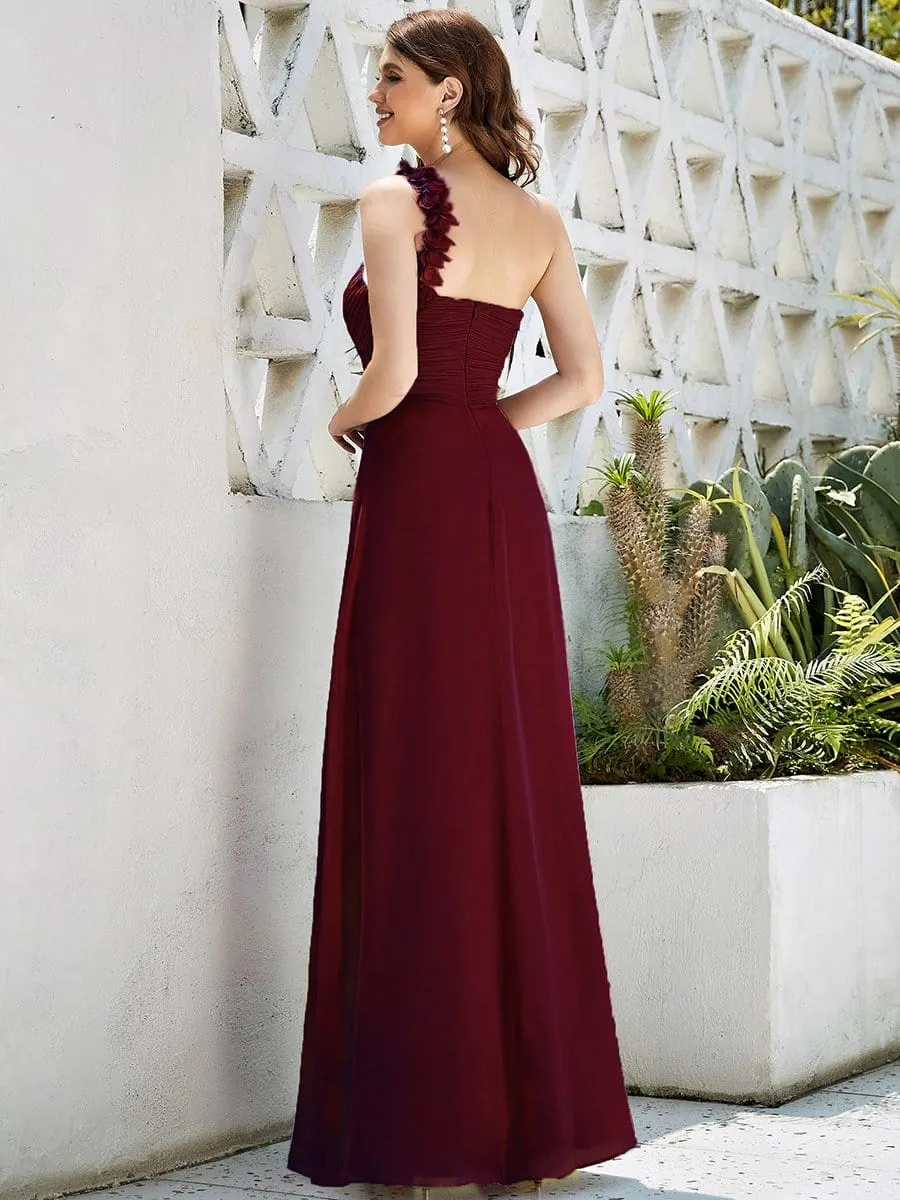 Sweet Pleated Bodice One Shoulder Chiffon Bridesmaid Dress