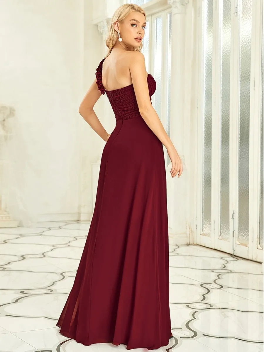 Sweet Pleated Bodice One Shoulder Chiffon Bridesmaid Dress