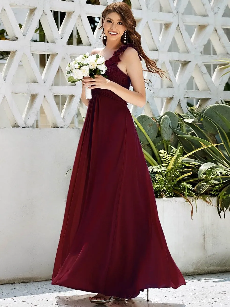 Sweet Pleated Bodice One Shoulder Chiffon Bridesmaid Dress