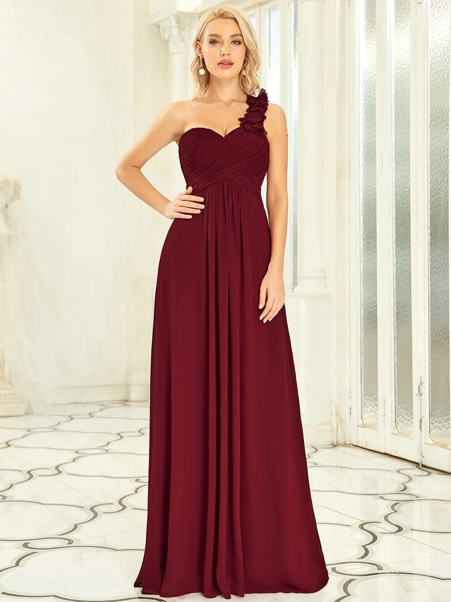 Sweet Pleated Bodice One Shoulder Chiffon Bridesmaid Dress