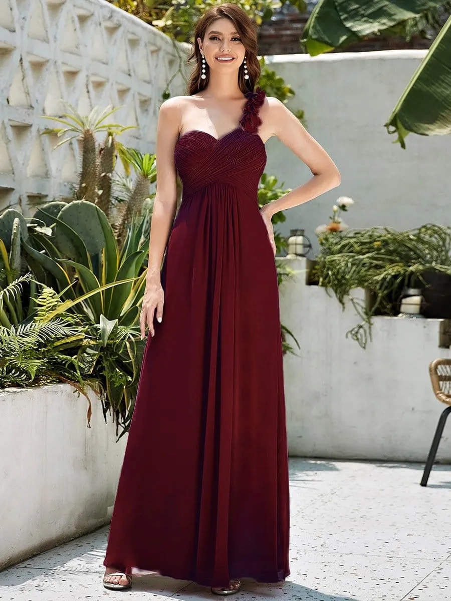 Sweet Pleated Bodice One Shoulder Chiffon Bridesmaid Dress