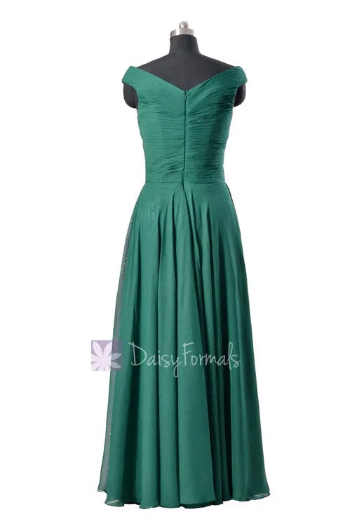 Vintage Off-Shoulder Bridesmaid Dress Long Rich Peacock Formal Dress(BM7888)