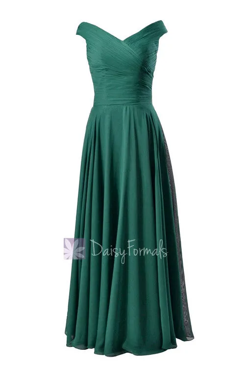 Vintage Off-Shoulder Bridesmaid Dress Long Rich Peacock Formal Dress(BM7888)