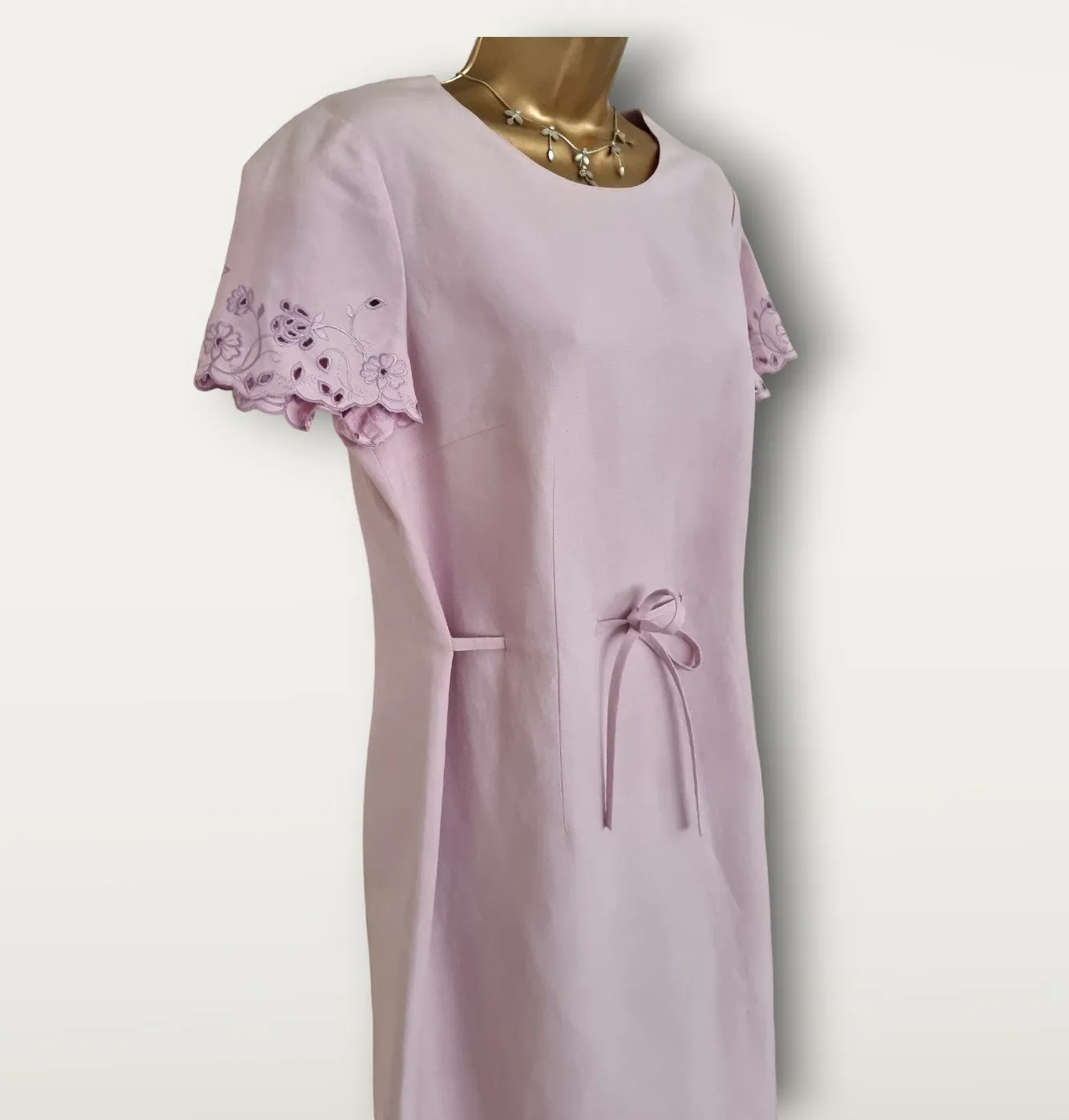 Viyella Vintage Lilac Broderie Anglais Dress UK 10 US 8 EU 38