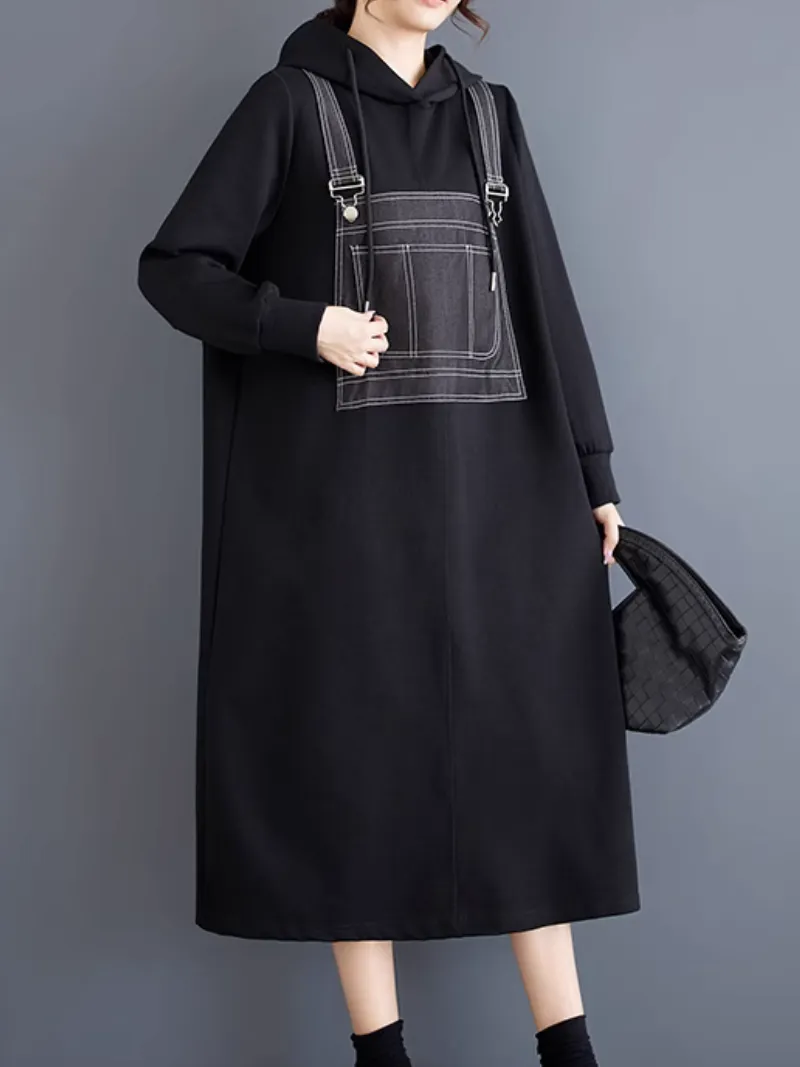 Women’s Casual Style Trendy Hooded Collar Midi Dress