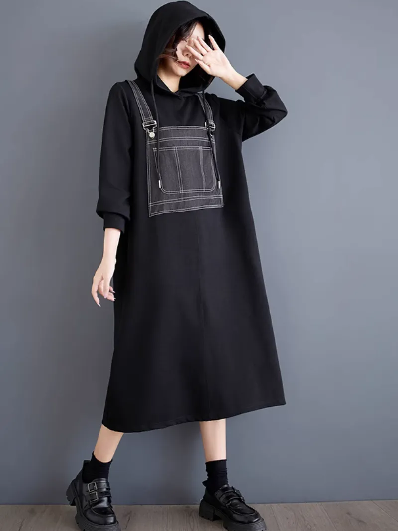 Women’s Casual Style Trendy Hooded Collar Midi Dress