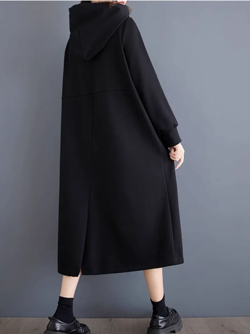 Women’s Casual Style Trendy Hooded Collar Midi Dress